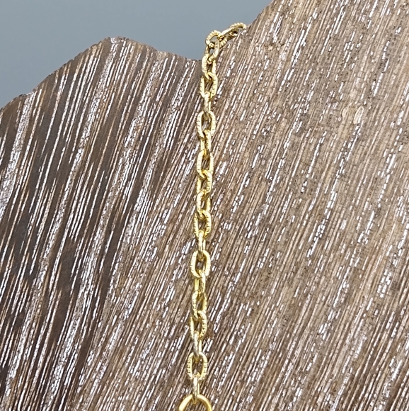 Gold tone Brushed Abstract Dual Link Necklace Vintage - Picture 6 of 13